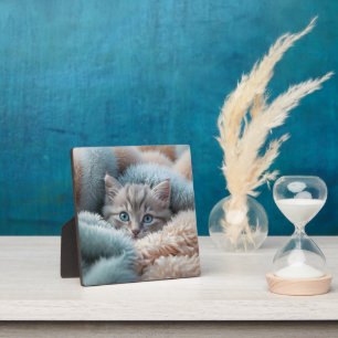 Fluffy Kitten in a Soft Blanket Plaque