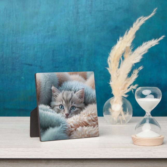 Fluffy Kitten in a Soft Blanket Plaque (Insitu)