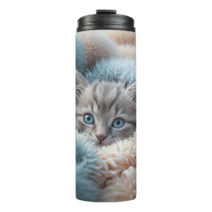 Fluffy Kitten in a Soft Blanket Thermal Tumbler