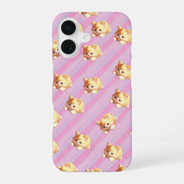 Fluffy Kitten Pink Stripe Phone Case (Back)