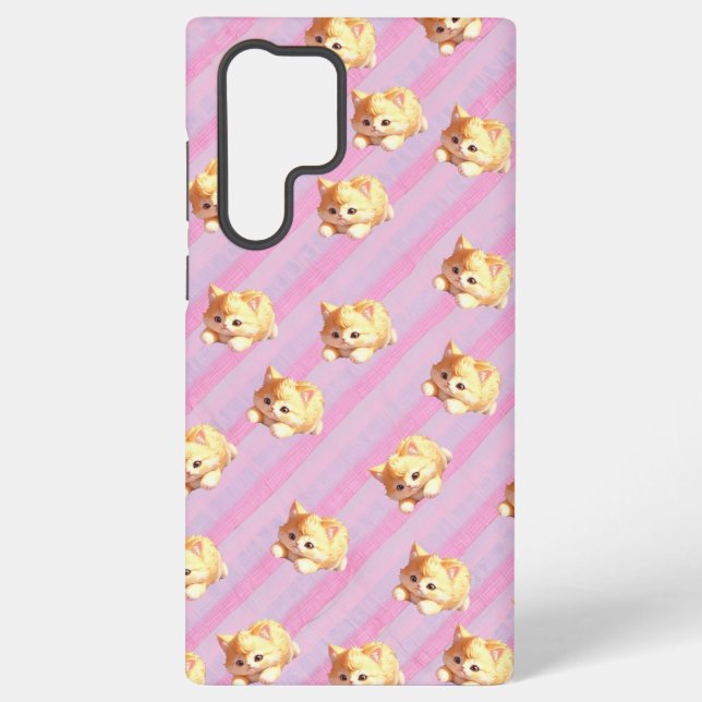 Fluffy Kitten Pink Stripe Phone Case (Back)