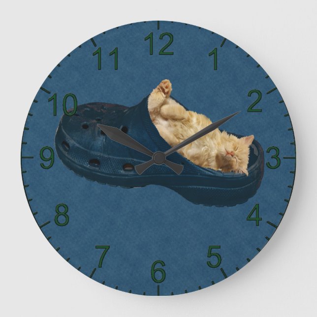 Fluffy Kitten Sleeping In Croc Shoe, Wall Clock (Front)