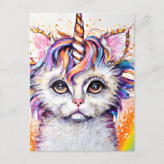 Fluffy Kitten Unicorn Postcard (Front)
