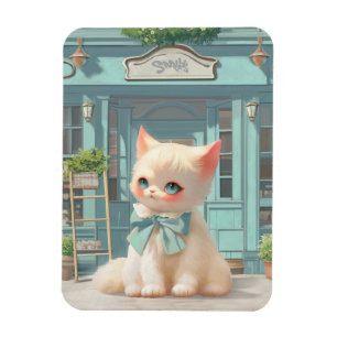 Fluffy Kitten with Blue Bow at Pastry Shop Magnet