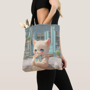 Fluffy Kitten with Lollipop at Pastry Shop Tote Bag