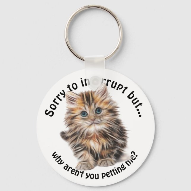 Fluffy Kitty Funny Pet Me Quote Key Ring (Front)