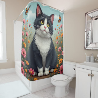 Fluffy kitty in the garden shower curtain