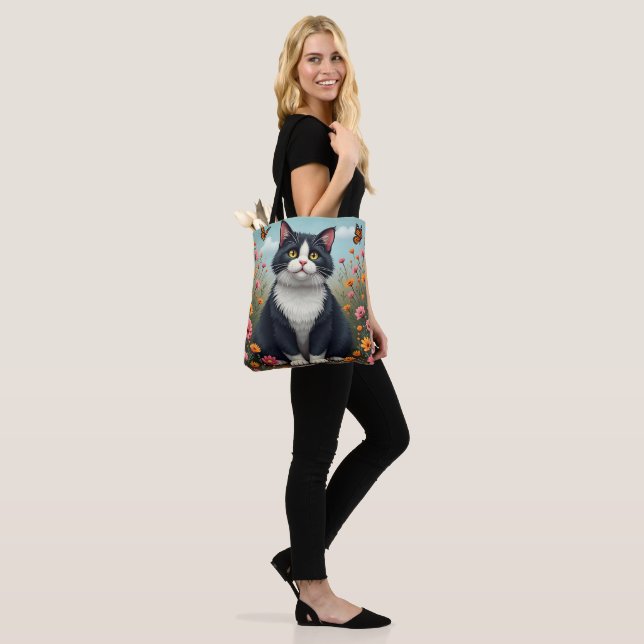 Fluffy kitty in the garden tote bag (On Model)