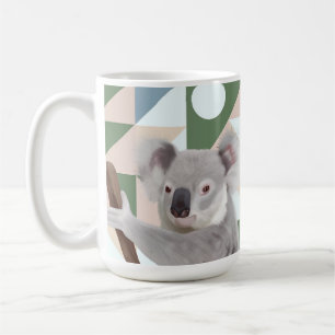 Fluffy Koala Green Geometric Background Coffee Mug
