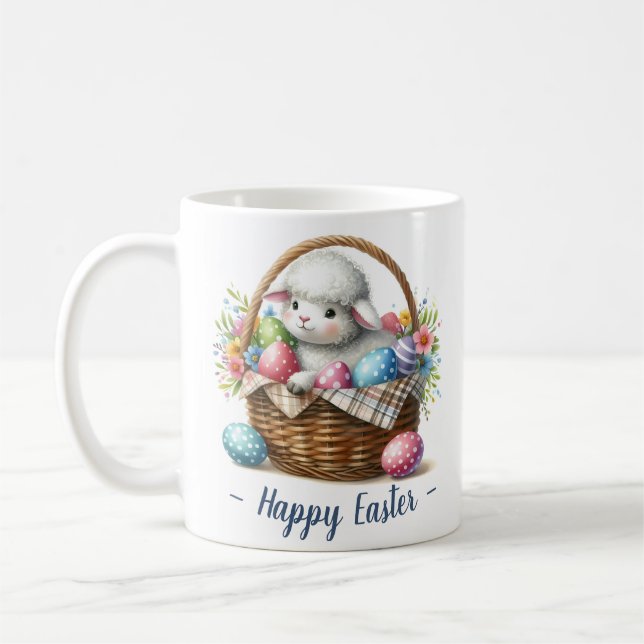Fluffy Lamb and Easter Eggs Coffee Mug (Left)