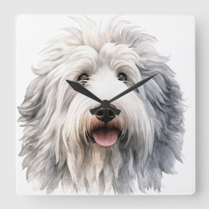 FLUFFY LARGE OLD ENGLISH SHEEPDOG DOG SQUARE WALL CLOCK