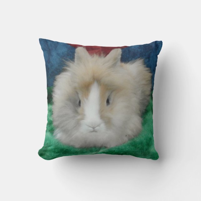 Fluffy Lionhead Pet Bunny Rabbit Throw Pillow (Front)