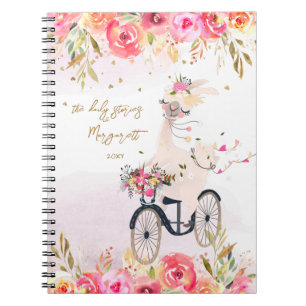 Fluffy Llama Riding Bicicle Girl Back To School Notebook