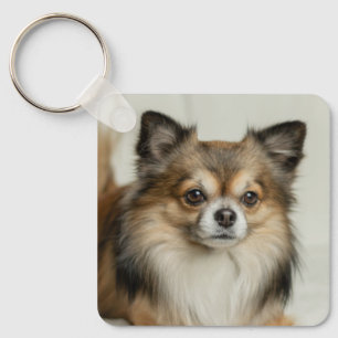 Fluffy Long Haired Chihuahua Puppy Dog Key Ring