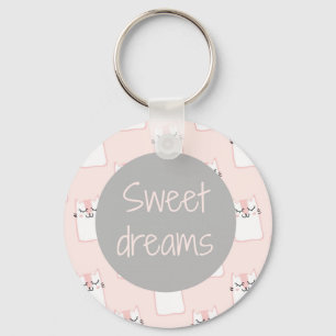 Fluffy Marshmallow Kitty in Pink Sweet Dreams Key Ring