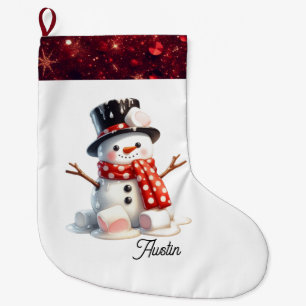 Fluffy Marshmallow Snowman  Large Christmas Stocking