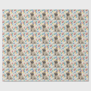 Fluffy Mastiff Puppy Birthday Party Balloons Wrapping Paper