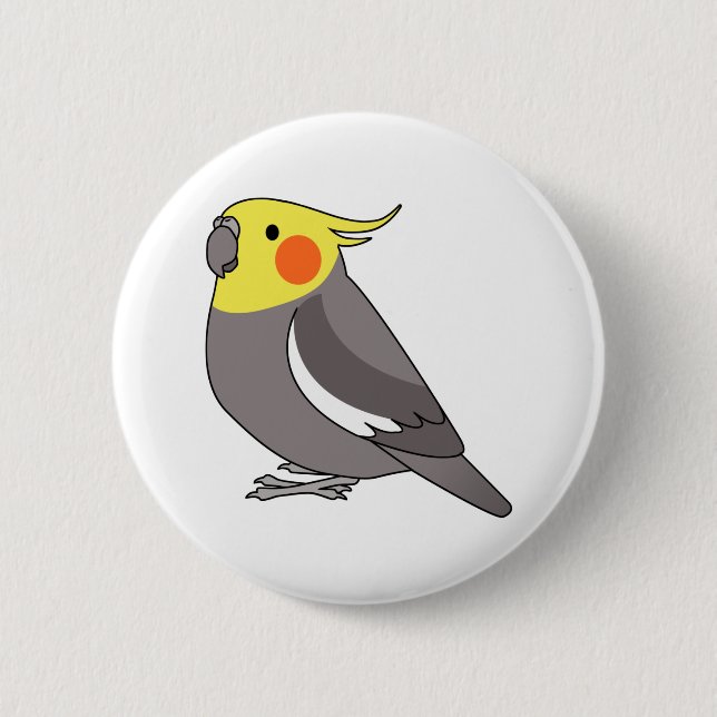 Fluffy normal grey cockatiel parrot cartoon 6 cm round badge (Front)