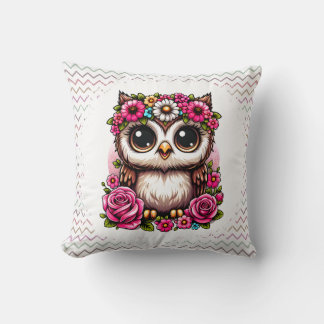 Fluffy Owl with Daisy & Rose Crown  Cushion