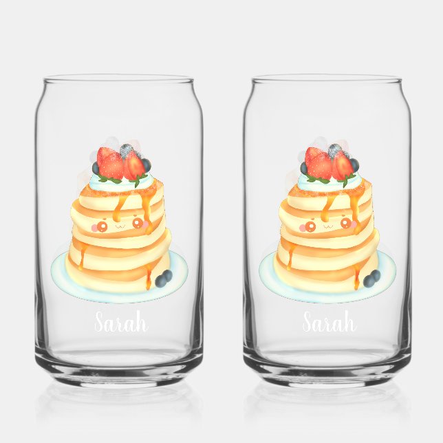 Fluffy Pancakes With Maple Syrup,Fruit And Cream Can Glass (Back)