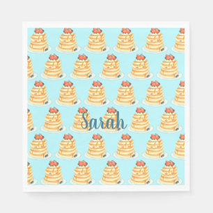 Fluffy Pancakes With Maple Syrup,Fruit And Cream Napkin