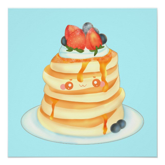 Fluffy Pancakes With Maple Syrup,Fruit And Cream Poster (Front)