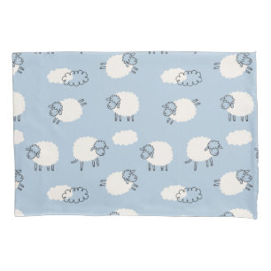 Fluffy Pastel Blue Lamb Pattern Pillowcase