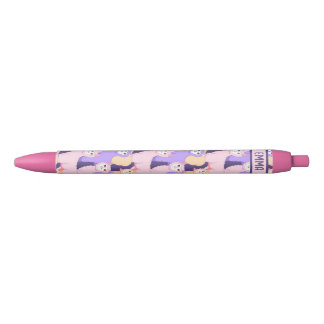 Fluffy pastel-coloured alpacas pattern black ink pen