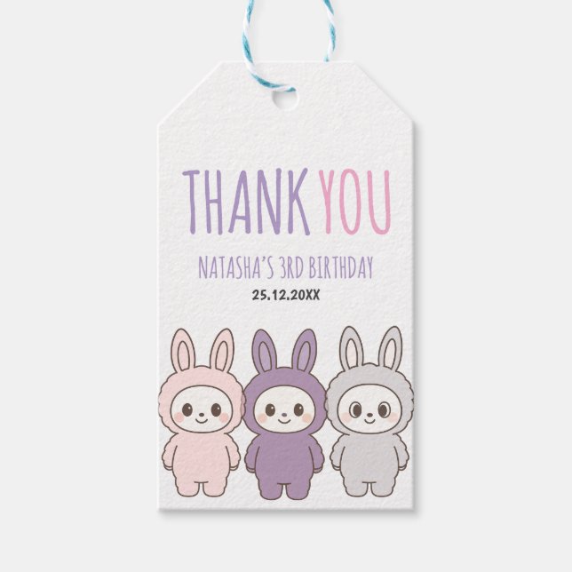 Fluffy Pastel Cute Dolls Birthday Gift Tag (Front)