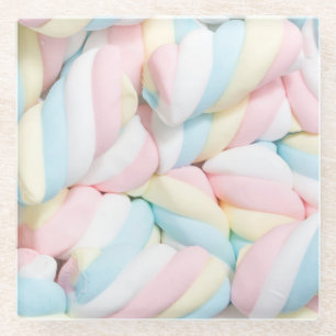 Fluffy Pastel Marshmallow Candy Glass Coaster