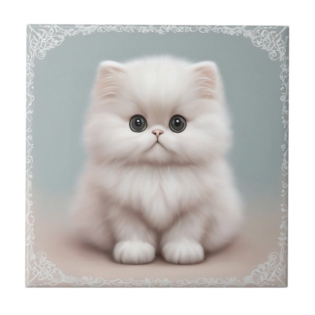 Fluffy Persian Nursery Cat Art Ceramic Tile (Front)