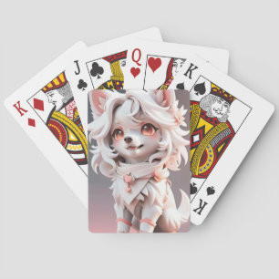Fluffy Pink And White Puppy Playing Cards