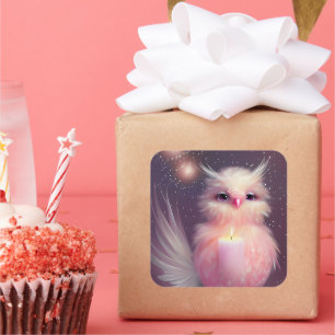 Fluffy Pink Baby Bird Square Sticker