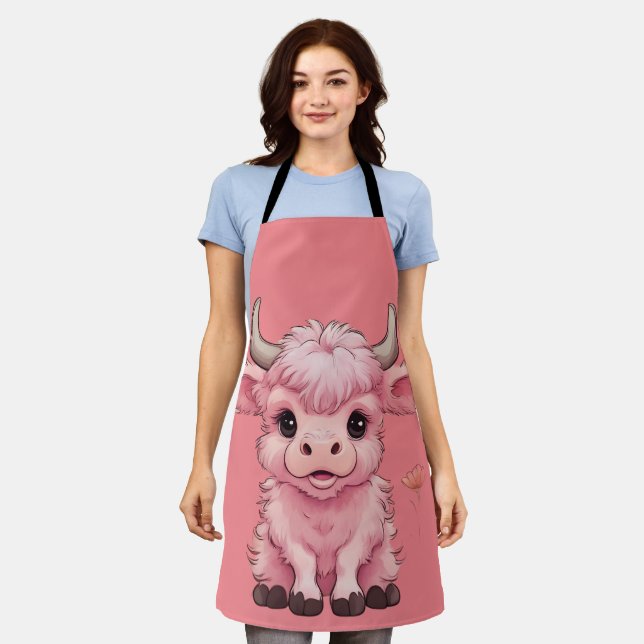 Fluffy Pink Highlands Scottish Cow Apron (Worn)