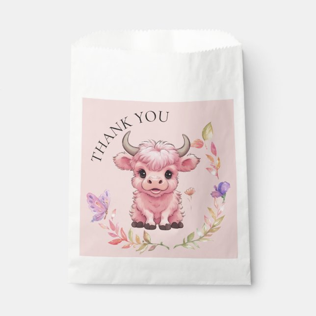 Fluffy Pink Highlands Scottish Cow Favour Bag (Front)