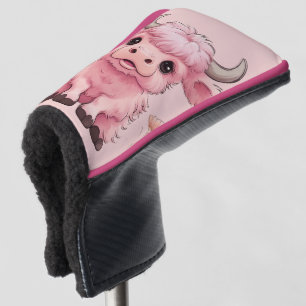 Fluffy Pink Highlands Scottish Cow Golf Head Cover