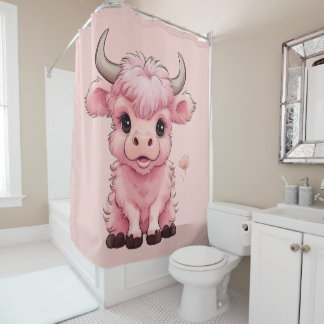Fluffy Pink Highlands Scottish Cow Shower Curtain