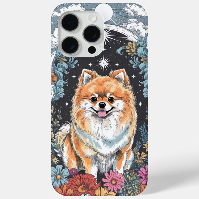 Fluffy Pomeranian Surrounded by Colourful Floral  Case-Mate iPhone Case (Back)