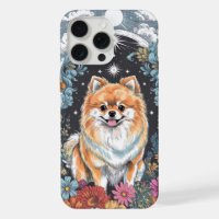 Fluffy Pomeranian Surrounded by Colourful Floral