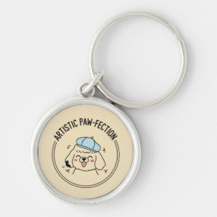 Fluffy Poodle Puppy Minimalist Illustration Yellow Key Ring