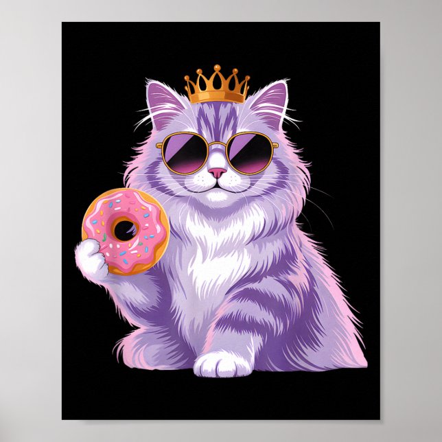 Fluffy princess cat donut sunglasses funny cute poster (Front)