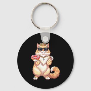 Fluffy princess cat doughnut sunglasses funny cute key ring