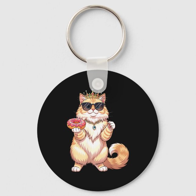 Fluffy princess cat doughnut sunglasses funny cute key ring (Front)