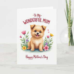 Fluffy Pup Mothers Day Floral Card