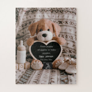 Fluffy Puppy Baby boy and pregnancy announcement Jigsaw Puzzle