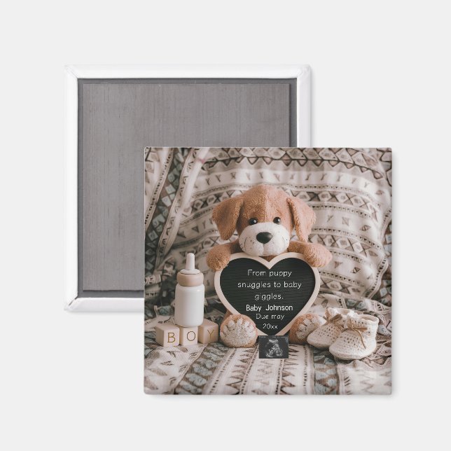 Fluffy Puppy Baby boy and pregnancy announcement Magnet (Front/Back)