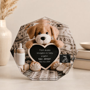 Fluffy Puppy dog lovers pregnancy announcement Photo Block