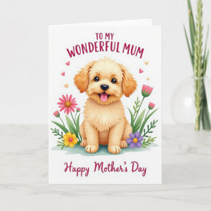 Fluffy Puppy Mothers Day Floral Card