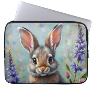 Fluffy Rabbit in a Field of Flowers Laptop Sleeve