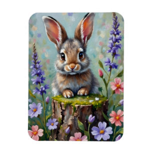 Fluffy Rabbit in a Field of Flowers Magnet